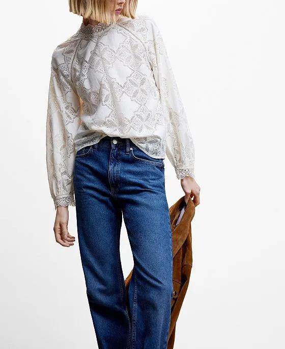 Women's Puffed Sleeves Lace Blouse