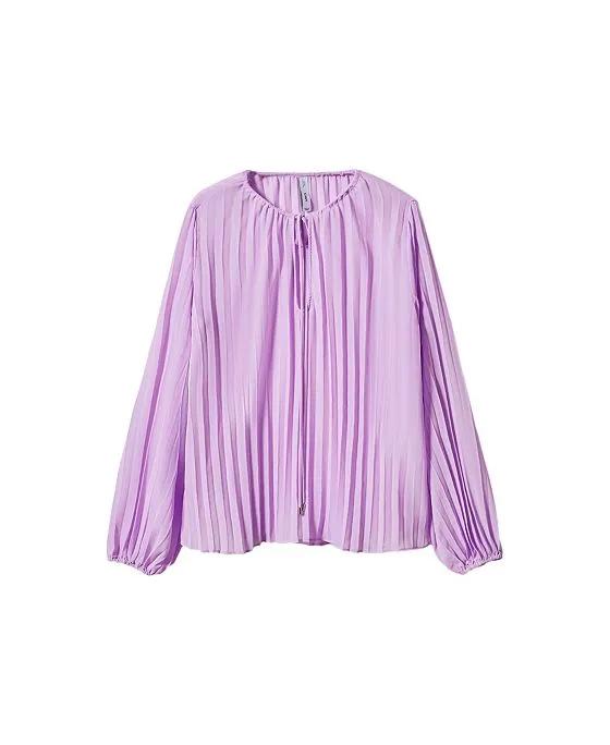 Women's Puffed Sleeves Pleated Blouse