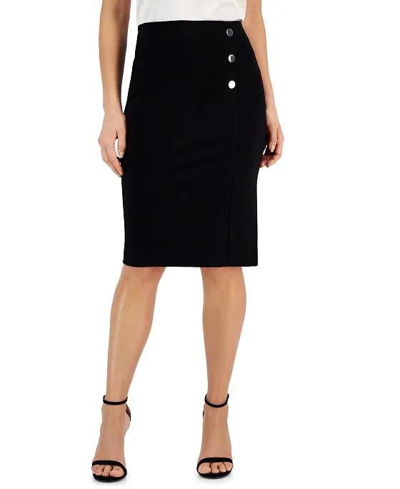 Women's Pull-On Button-Trim Compression Skirt