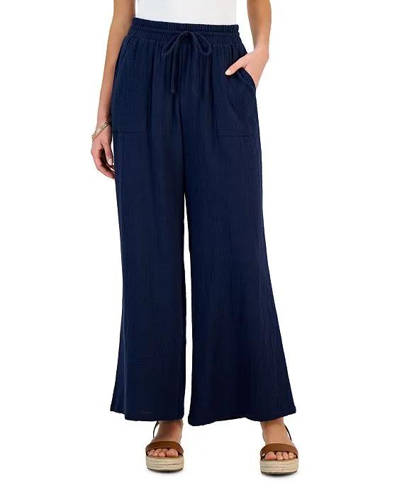 Women's Pull-On Crinkled Wide-Leg Pants, Created for Macy's