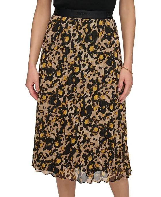 Women's Pull-On Elastic-Waist Pleated Midi Skirt