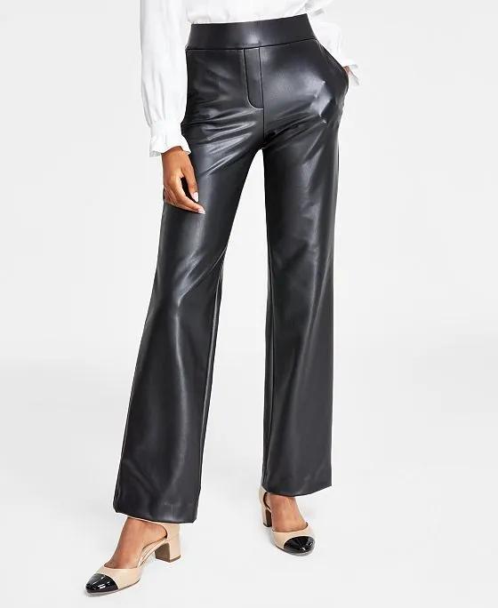 Women's Pull-On Faux-Leather Slash-Pocket Pants 