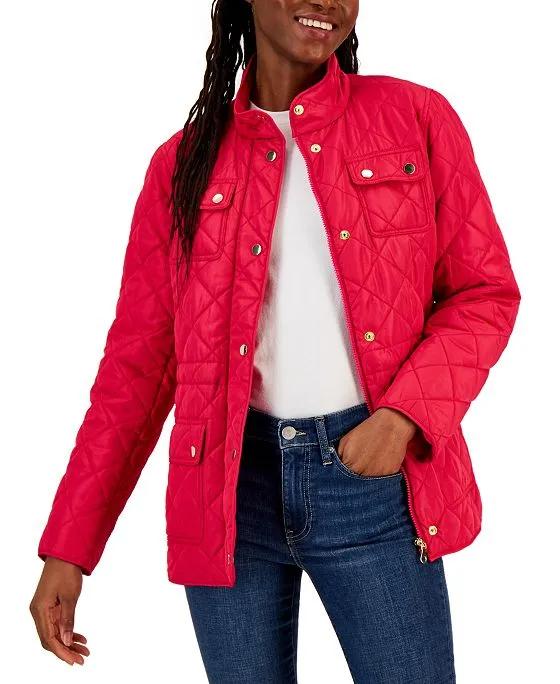 Women's Quilted 4-Pocket Collared Jacket, Created for Macy's