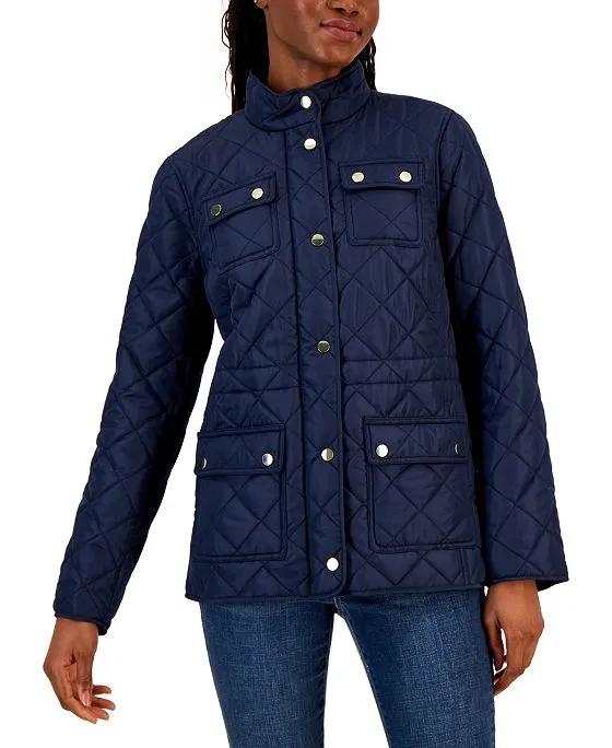 Women's Quilted 4-Pocket Collared Jacket, Created for Macy's