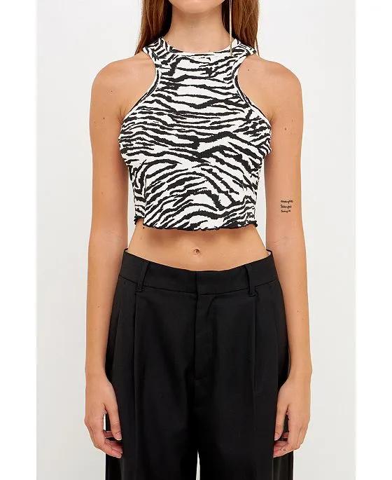 Women's Raw Cut Out Printed Tank
