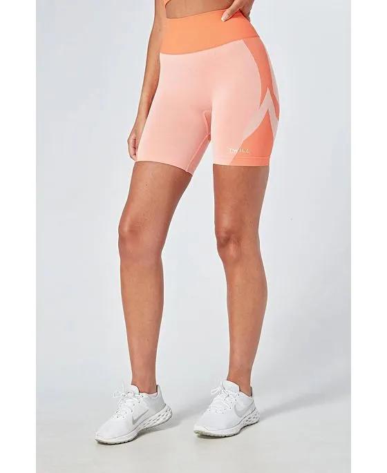 Women's Recycled Colour Block Body Fit Cycling Shorts - Coral