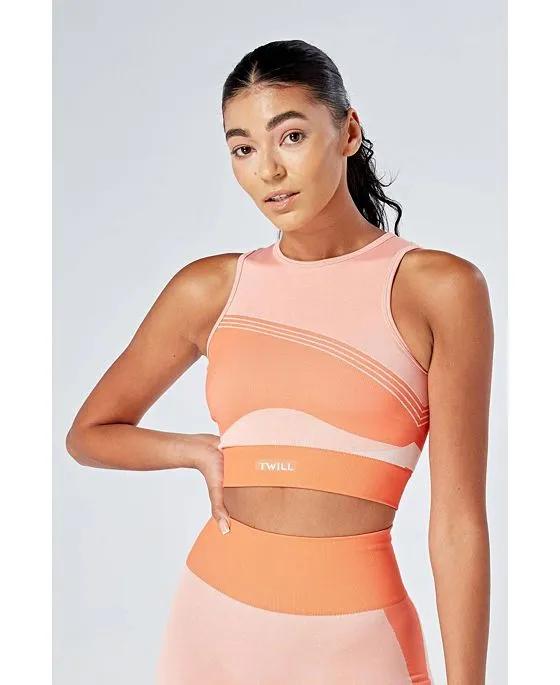Women's Recycled Colour Block Body Fit Racer Crop Top - Coral