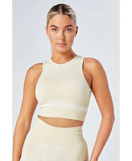Women's Recycled Colour Block Body Fit Racer Crop Top - Stone