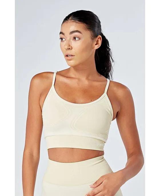 Women's Recycled Colour Block Body Fit Seamless Sports Bra - Stone