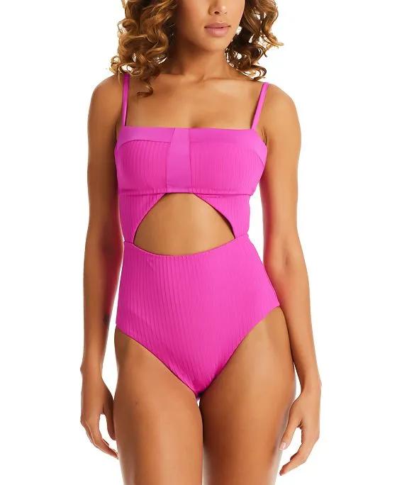 Women's Refresh Ribbed Cutout Bandeau One-Piece Swimsuit