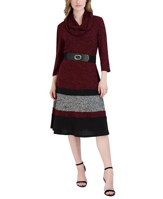 Women's Rib-Knit Belted Sweater Dress