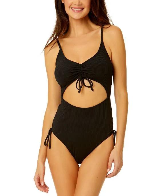 Women's Ribbed Cinched-Tie One-Piece Swimsuit, Created for Macy's