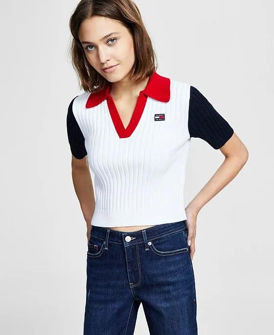 Women's Ribbed Colorblocked Cropped Sweater