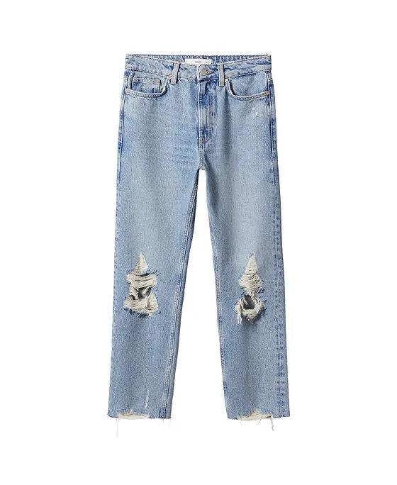 Women's Ripped High-Rise Straight Jeans