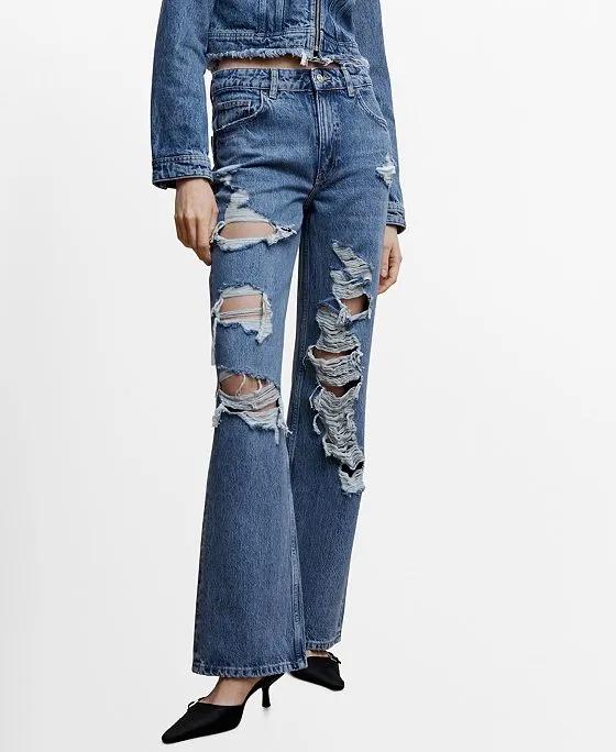 Women's Ripped High-Rise Straight Jeans