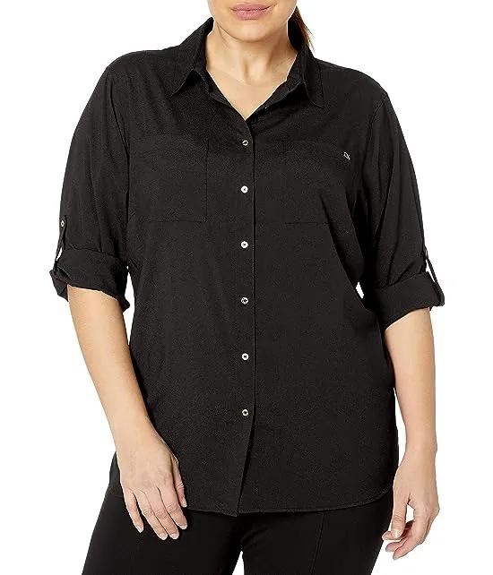 Women's Roll Sleeve Tunic Blouse (Regular and Plus Sizes)