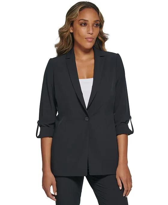 Women's Roll-Tab-Sleeve Single-Button Blazer