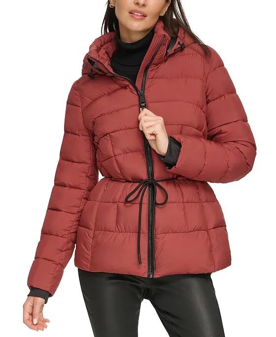 Women's Rope Belted Hooded Packable Puffer Coat, Created for Macy's