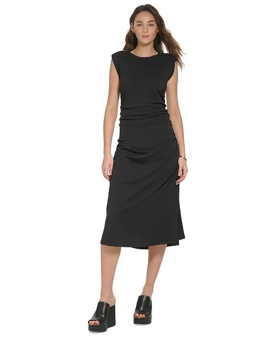Women's Ruched Cap-Sleeve Pullover Midi Dress