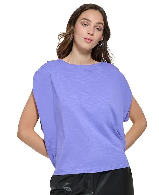 Women's Ruched Cap-Sleeve Pullover Top