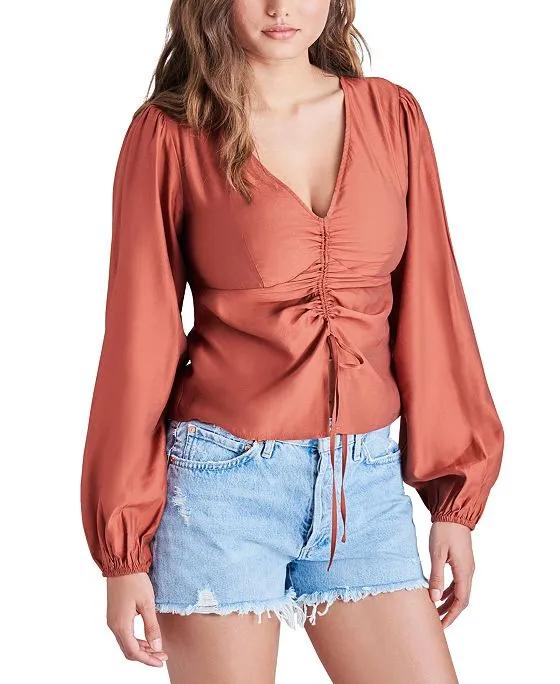 Women's Ruched-Front Blouson-Sleeve Blouse
