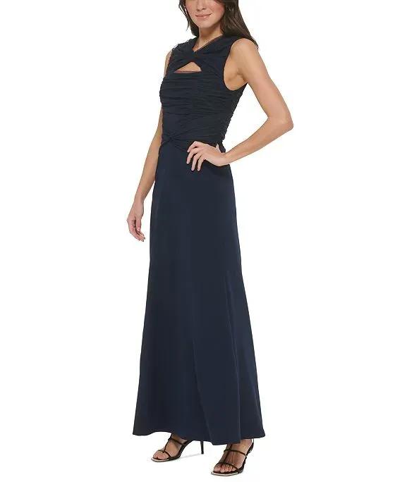 Women's Ruched Keyhole Tulle Gown