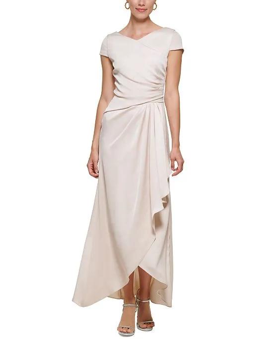 Women's Ruched Ruffled Crepe-Back-Satin Gown  