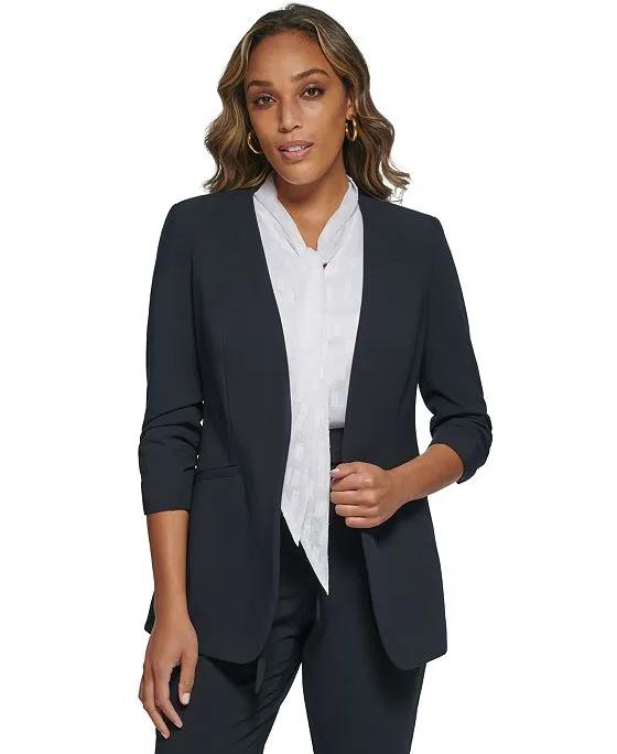 Women's Ruched-Sleeve Open-Front Blazer