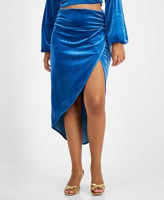 Women's Ruched Slit-Front Velvet Midi Skirt, Created for Macy's