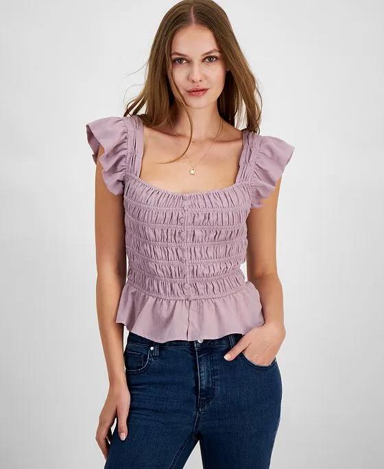 Women's Ruched Smocked-Sleeve Top