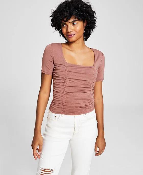 Women's Ruched Square-Neck Short-Sleeve Top