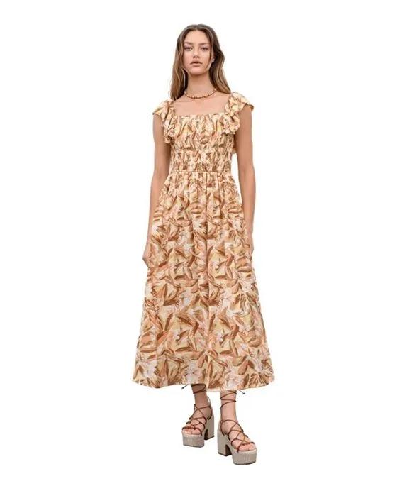 Women's Ruffle Smocked Midi Dress