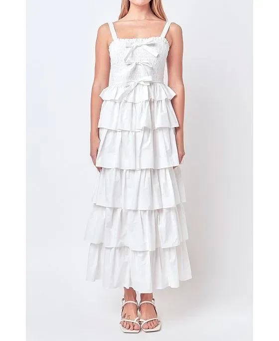 Women's Ruffle Tiered Maxi Dress with Ties