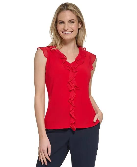 Women's Ruffle Trim V-Neck Blouse