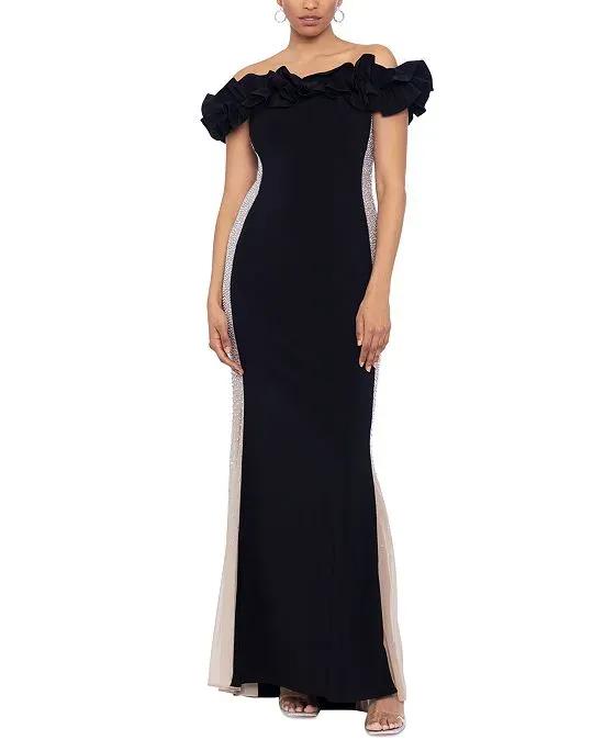 Women's Ruffled-Off-The-Shoulder Embellished Gown