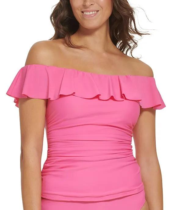 Women's Ruffled Off-The-Shoulder Removable-Strap Tankini Top