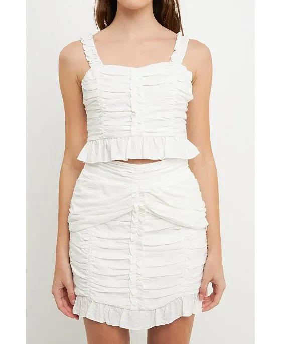 Women's Ruffled Ruched Cropped Top