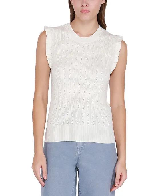 Women's Ruffled-Shoulder Ribbed Knit Sweater