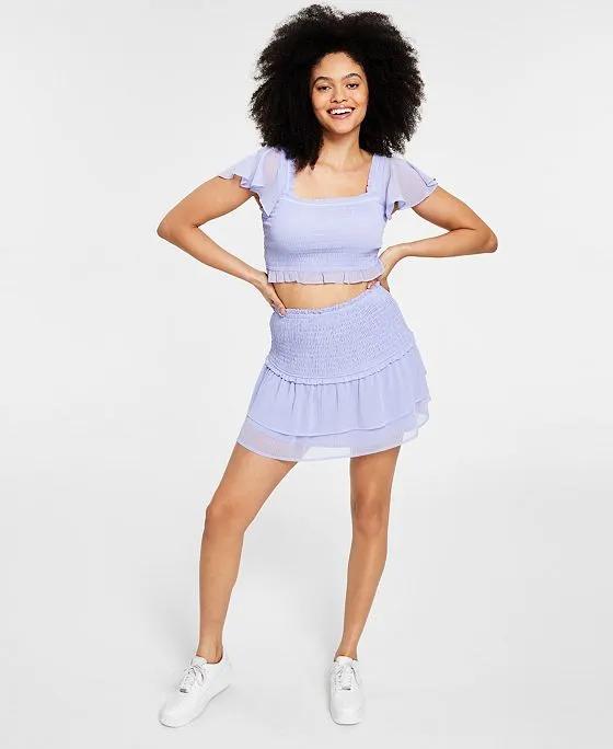 Women's Ruffled Smocked Mini Skirt, Created for Macy's