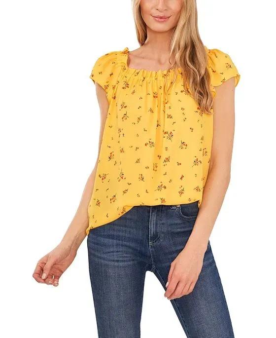Women's Ruffled Square Neckline Floral Top