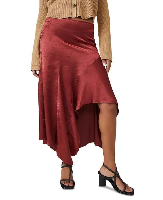 Women's Satin Asymmetrical Seamed Skirt