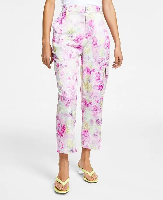 Women's Satin Floral Cargo Pants, Created for Macy's