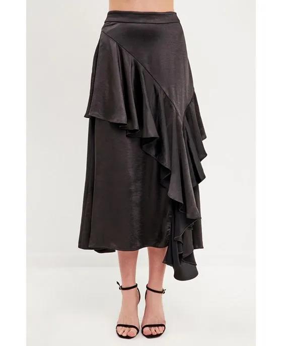 Women's Satin Waterfall Midi Skirt