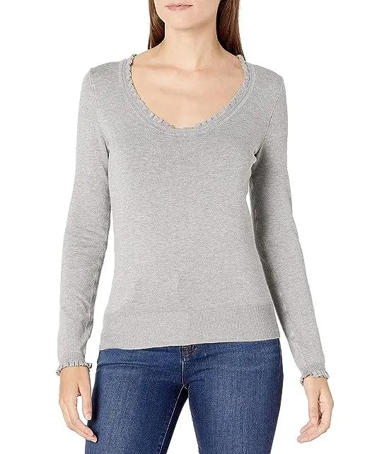 Women's Scoop Neck, Ruffle Detail, Long Sleeve Sweater