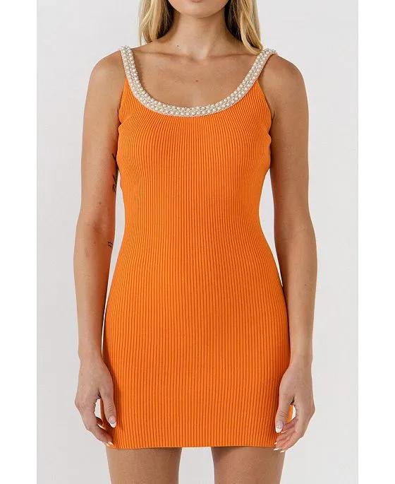 Women's Scooped Trimmed Ribbed Mini Dress