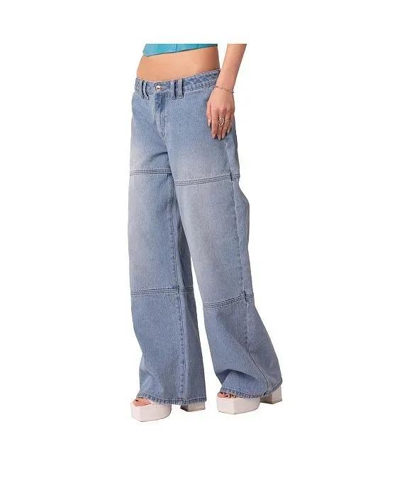 Women's Seam Detailed Low Rise Wide Leg Jeans