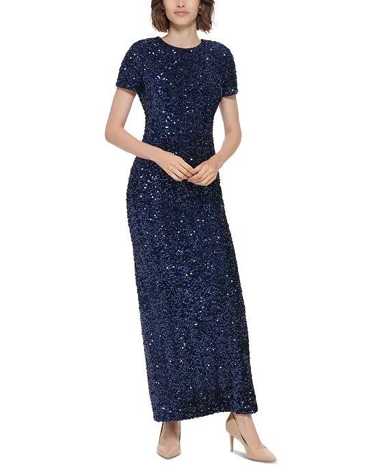 Women's Sequined Back-Slit Evening Gown