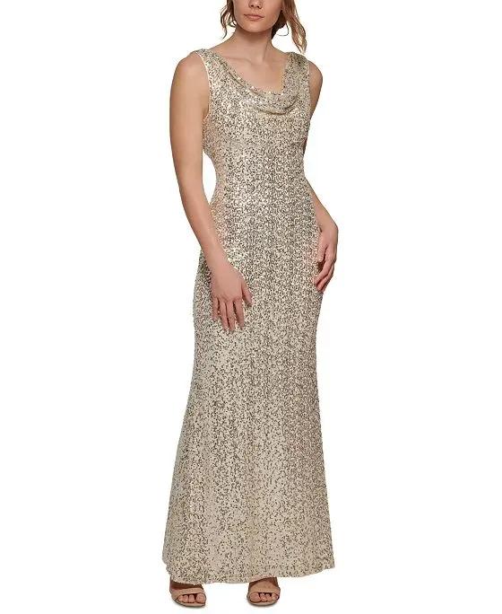 Women's Sequined Cowl-Neck Gown