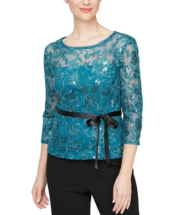 Women's Sequined Embroidered Lace Top