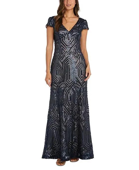 Women's Sequined V-Neck Gown